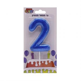 נר עוגה כחול מנצנץ גליטר ספרה-2