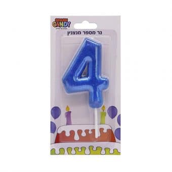נר עוגה כחול מנצנץ גליטר ספרה-4