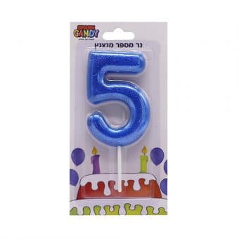 נר עוגה כחול מנצנץ גליטר ספרה-5