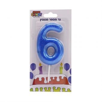 נר עוגה כחול מנצנץ גליטר ספרה-6