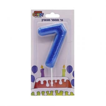 נר עוגה כחול מנצנץ גליטר ספרה-7
