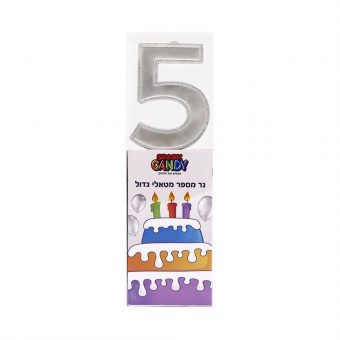 נר עוגה גדול כסף מטאלי ספרה-5