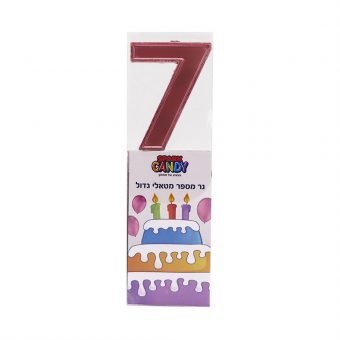 נר עוגה גדול ורוד מטאלי ספרה- 7