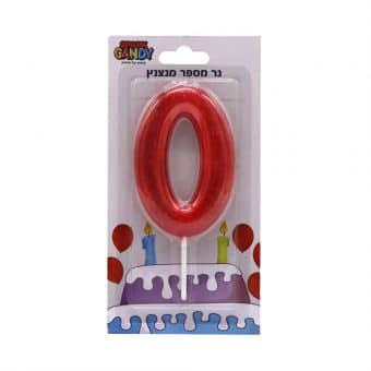 נר עוגה אדום מנצנץ גליטר ספרה-  0