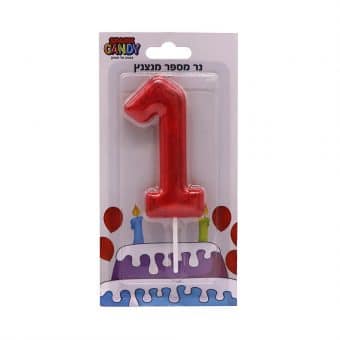 נר עוגה אדום מנצנץ גליטר ספרה-  1