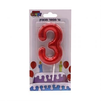 נר עוגה אדום מנצנץ גליטר ספרה-  3