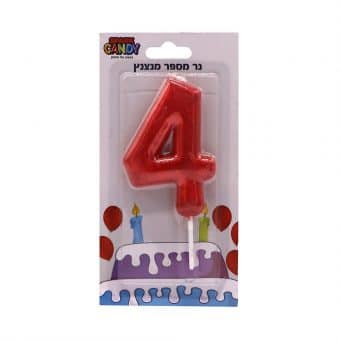 נר עוגה אדום מנצנץ גליטר ספרה-  4