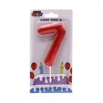 נר עוגה אדום מנצנץ גליטר ספרה-  7