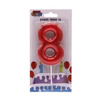 נר עוגה אדום מנצנץ גליטר ספרה-  8