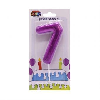 נר עוגה סגול מנצנץ גליטר ספרה-  7