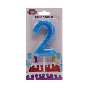 נר עוגה תכלת מנצנץ גליטר ספרה-  2