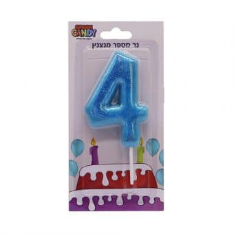 נר עוגה תכלת מנצנץ גליטר ספרה-  4