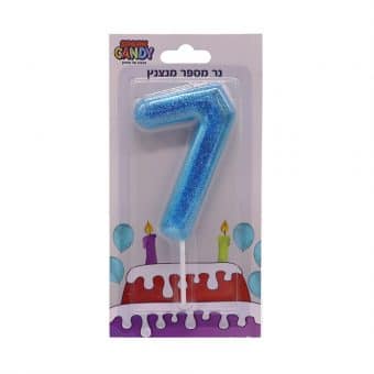 נר עוגה תכלת מנצנץ גליטר ספרה-  7