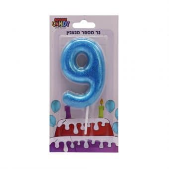 נר עוגה תכלת מנצנץ גליטר ספרה-  9