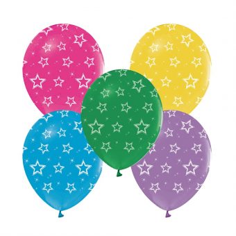 בלון 12" אינץ כוכבים הדפסה לבן- 5 יח'