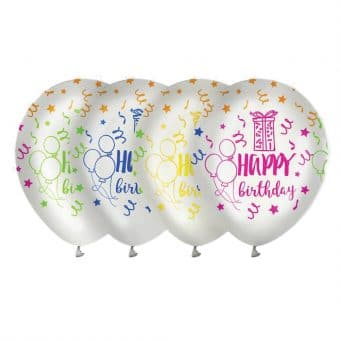 בלון 12" אינץ יום הולדת שמח פלורסנט לבן 5 יח'