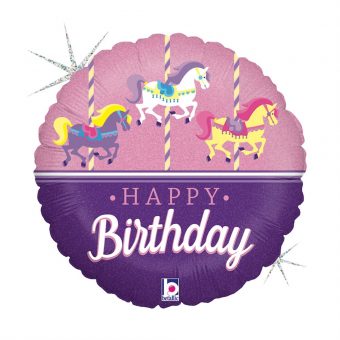 בלון הליום יום הולדת שמח קרוסלת סוסים 18''
