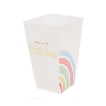 קופסאות פופקורן וחטיפים Happy Birthday קשת בענן- 4 יח׳